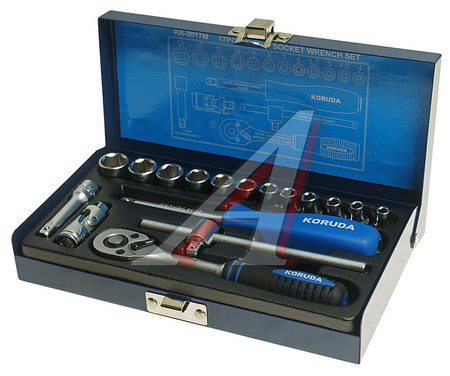 НАБОР ГОЛОВОК ТОРЦЕВЫХ 1/4 6-ТИ ГРАННЫХ 17 ПРЕДМЕТОВ В МЕТАЛ.КЕЙСЕ KORUDA KR-2017M