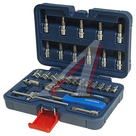 НАБОР ГОЛОВОК ТОРЦЕВЫХ 1/4 6-ТИ ГРАННЫХ В КЕЙСЕ 28 ПРЕДМЕТОВ KORUDA KR-2028