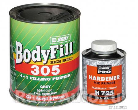 ГРУНТОВКА BODY FILL 305 СЕРАЯ, 4:1, С ОТВЕРДИТЕЛЕМ (1+ 0,25 КГ) 305.07.0000.1