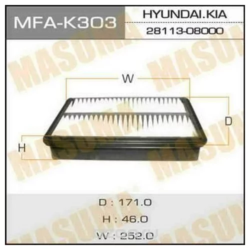 ВОЗДУШНЫЙ ФИЛЬТР  MASUMA  (1/40)  KIA/ SPORTAGE/ V2000, V2700   04- MFA-K303