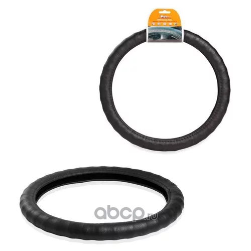 ОПЛЕТКА НА РУЛЬ РЕБРИСТАЯ, ГЛАДКАЯ КОЖА, ЧЕРНАЯ, 37-39 СМ/М AWC-RS-12M