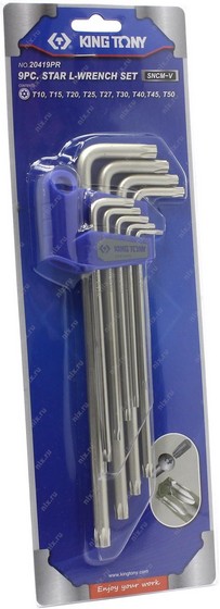 НАБОР КЛЮЧЕЙ TORX Г-ОБРАЗНЫХ С ОТВЕРСТИЕМ Т10-Т50, 9 ПРЕДМЕТОВ, УДЛИНЕННЫХ 20419PR