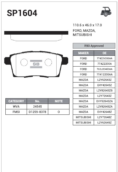 КОЛОДКИ ТОРМОЗНЫЕ ЗАДНИЕ SP1604