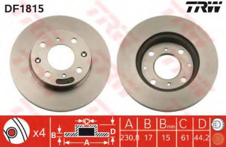 ДИСК ТОРМОЗНОЙ ПЕРЕДН HONDA: CIVIC II HATCHBACK 85-87, CIVIC III HATCHBACK 87-89, CIVIC III СЕДАН 87-89, CIVIC IV HATCHBACK 91-95, CRX I 83-87, INSIGHT 00-, RO DF1815
