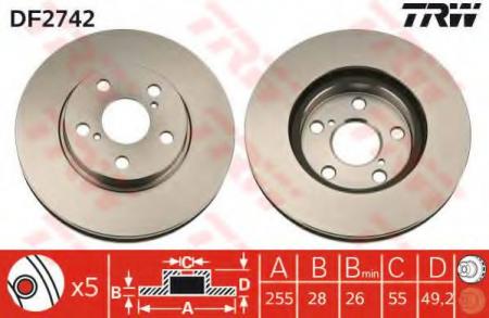 ДИСК ТОРМОЗНОЙ ПЕРЕДН TOYOTA: CARINA E 92-97, CARINA E SPORTSWAGON 93-97, CARINA E СЕДАН 92-97, CARINA II 88-93, CARINA II СЕДАН 88-93 DF2742