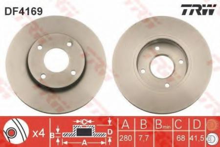 ДИСК ТОРМОЗНОЙ ПЕРЕДН NISSAN: 200 SX 88-93, ALMERA II 00-, ALMERA II HATCHBACK 00-, PRIMERA 96-01, PRIMERA HATCHBACK 96-02, PRIMERA TRAVELLER 94-98, PRIMERA TRA DF4169