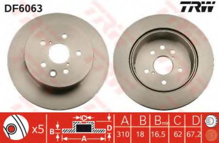 ДИСК ТОРМОЗНОЙ ЗАДН LEXUS: GS (GWS_, GRS_, UZS_) 05-, IS II (_XE2_, _SE2_) 05- DF6063