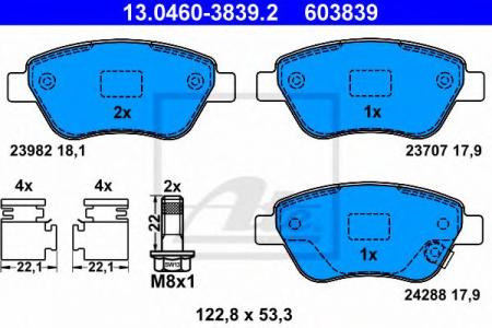 КОЛОДКИ ТОРМОЗНЫЕ ДИСКОВЫЕ ПЕРЕДН, OPEL: ADAM 1.0/1.2/1.4/1.4 LPG 12- 13.0460-3839.2