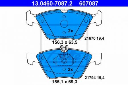 КОЛОДКИ ТОРМОЗНЫЕ ДИСКОВЫЕ ПЕРЕДН, CHRYSLER: CROSSFIRE 3.2 03-07, CROSSFIRE ROADSTER 3.2 04-07  MERCEDES-BENZ: CLK 320 97-02, CLK КАБРИО 200 KOMPRESSOR/200 KOMPRESSOR/230 KOM 13.0460-7087.2