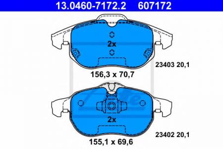 КОЛОДКИ ТОРМОЗНЫЕ ДИСКОВЫЕ ПЕРЕДН, FIAT: CROMA 1.8 16V/1.9 D MULTIJET/2.2 16V 05-  OPEL: ASTRA H 2.0 TURBO 04- 13.0460-7172.2