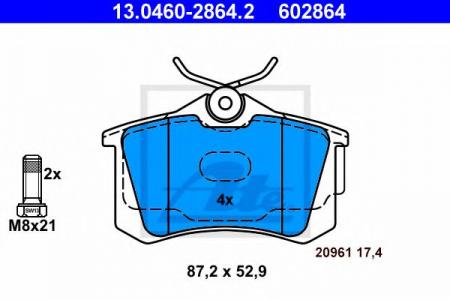 КОЛОДКИ ТОРМОЗНЫЕ ЗАДНИЕ ДЛЯ SEAT CORDOBA 1.2-1.9 / TDI / 16V 09 / 02-> / IBIZA IV 1.2-1.9 / TDI / 16V 02 / 02->.VW LUPO 1.4-1.6 / 16V / GTI 08 / 99-07 / 05 / POLO 1.4-1.9 / TDI / 16V / GTI 10 / 01-> 13.0460-2864.2
