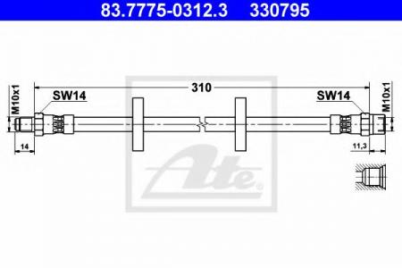 ШЛАНГ ТОРМОЗНОЙ ДЛЯ AUDI 80 [B2/B3] 1, 8-2, 3 08/85-09/91, AUDI 100[44Q/C3] 1, 8-2, 2 10/84-07/90 83.7775-0312.3