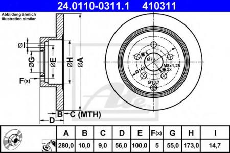 ДИСК ТОРМОЗНОЙ ЗАДН, TOYOTA: AVENSIS 1.6 VVT-I/1.8/2.0/2.0 D-4D/2.4 03-08, AVENSIS СЕДАН 1.6 VVT-I/1.8/2.0/2.0 D-4D/2.4 03-08, AVENSIS УНИВЕРСАЛ 1.6 VVT-I/1.8/2.0/ 24.0110-0311.1