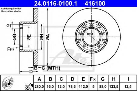 ДИСК ТОРМОЗНОЙ ПЕРЕДН, MERCEDES-BENZ: T1 C БОРТОВОЙ ПЛАТФОРМОЙ 207 D 2.4/208 D 2.3/209 D 2.9/210 2.3/210 D 2.8/210 D 2.9 77-96, T1 C БОРТОВОЙ ПЛАТФОРМОЙ 307 D 2.4/ 24.0116-0100.1