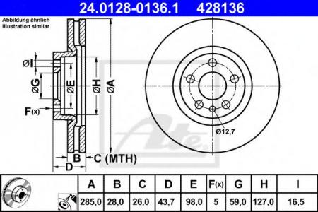 ДИСК ТОРМ CIT C8/JUMPY/FIAT ULYSSE /PGT 807 2,0/2,2/HDI/JTD 95- ПЕР ВЕНТ 285X28 24.0128-0136.1