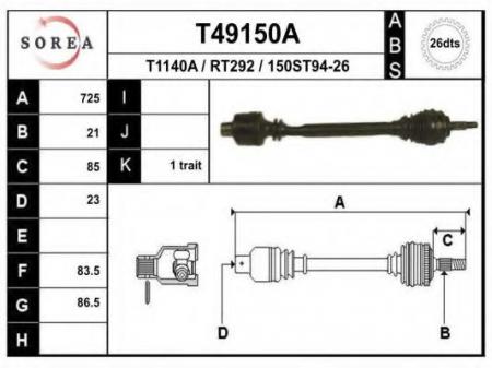  725MM ABS RENAULT KANGOO 1.9D JB1/3 97> T49150A
