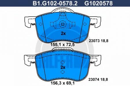 КОЛОДКИ ТОРМОЗНЫЕ ПЕРЕДНИЕ B1.G102-0578.2
