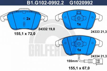 КОЛОДКИ ТОРМОЗНЫЕ ПЕРЕДНИЕ B1.G102-0992.2