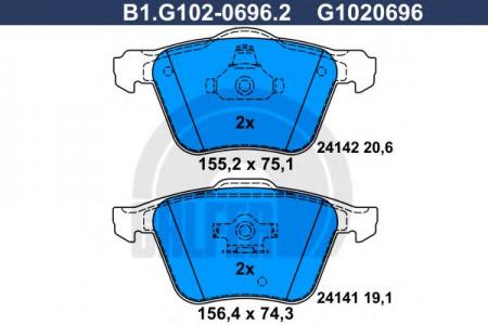 КОЛОДКИ ТОРМОЗНЫЕ ПЕРЕДНИЕ B1.G102-0696.2