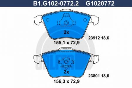 КОЛОДКИ ТОРМОЗНЫЕ ПЕРЕДНИЕ B1.G102-0772.2