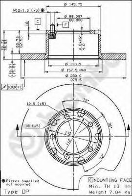 ДИСК ТОРМОЗНОЙ MERCEDES T1/T2 207-510 77-96 ПЕРЕДНИЙ D=280ММ. 08.3959.20