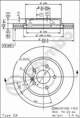 ТОРМОЗНОЙ ДИСК ПЕРЕДНИЙ ДЛЯ MERCEDES ML 430 98> F 09.7823.10