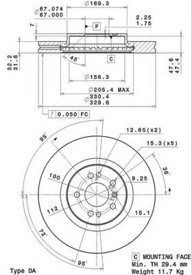 ДИСК ТОРМОЗНОЙ ПЕРЕДН MERCEDES-BENZ: M-CLASS 05-, R-CLASS 06- 09.R104.11