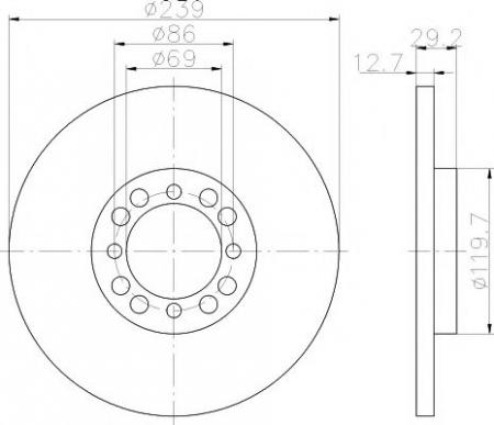 ДИСК ТОРМОЗНОЙ ПЕРЕДНИЙ НЕ ВЕНТИЛИРУЕМЫЙ MDC251