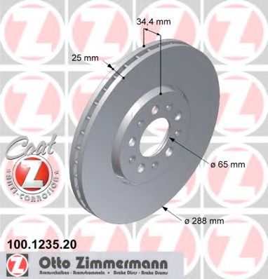 ДИСК ТОРМ AUDI A1/A3/VW POLO/GOLF 4/BORA 1.8T/1.9TDI/2.3 VR5 96- ПЕР ВЕНТ 288X25 100.1235.20
