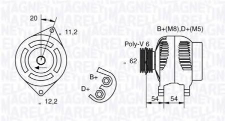  14V 120A  ALFA ROMEO 145 / 146 / 155 / 156 1.4T / 1.6T / 1.8T 1 / 96->; FIAT DUCATO / MAREA / PUNTO / STILO 1.8 / 1.9TD / 2.4TD 1 / 96 063321858010